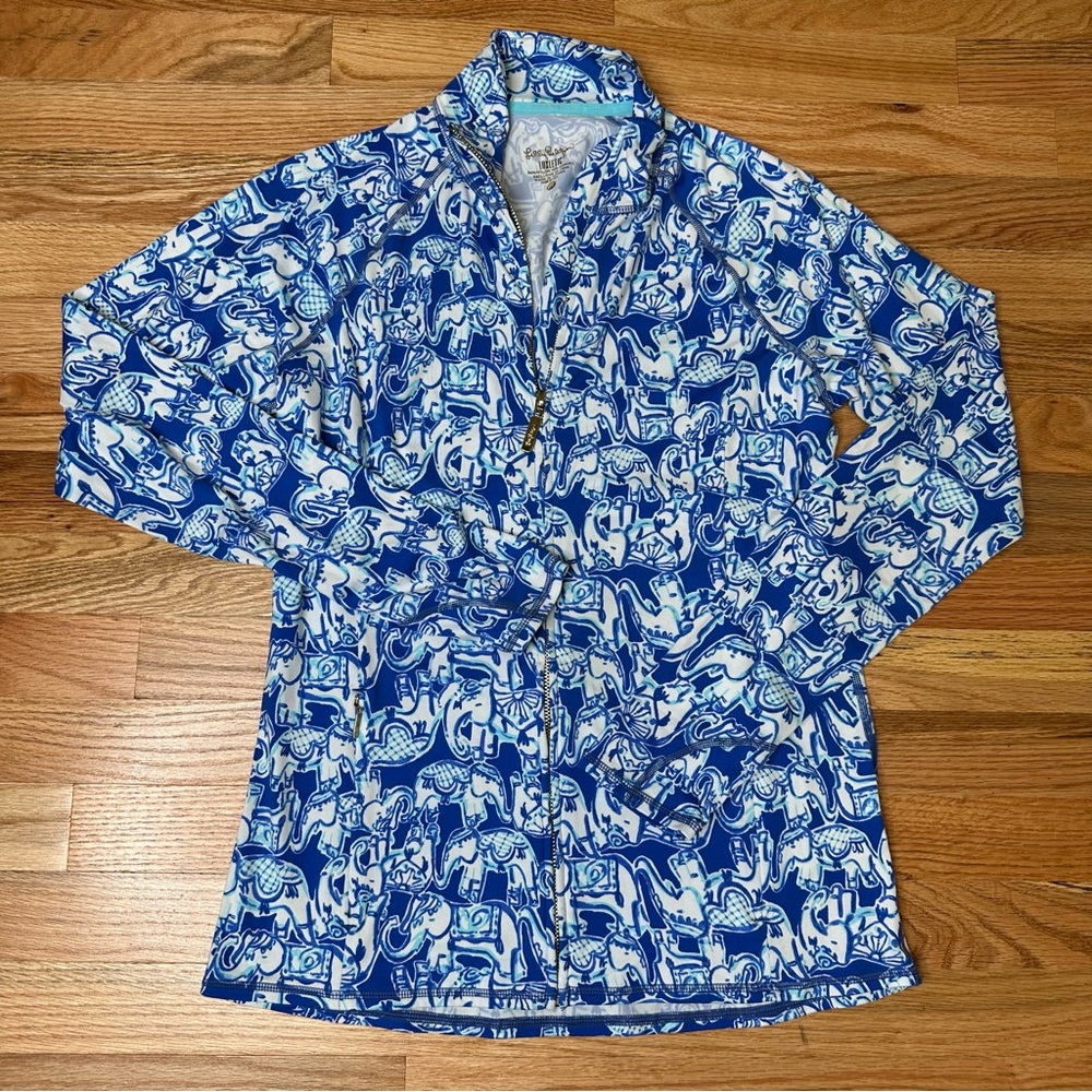 EUC LILLY PULITZER Medium Luxletic Get Trunky Elephant Full Zip Up